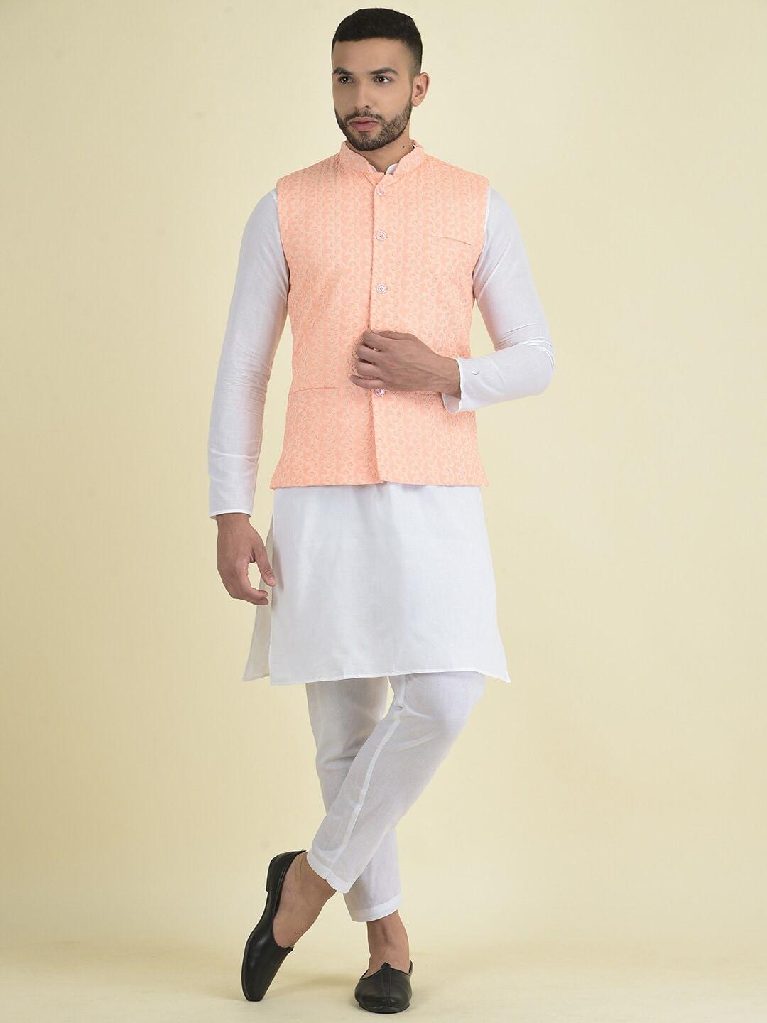 deyann men solid pure cotton kurta with pyjamas & nehru jacket