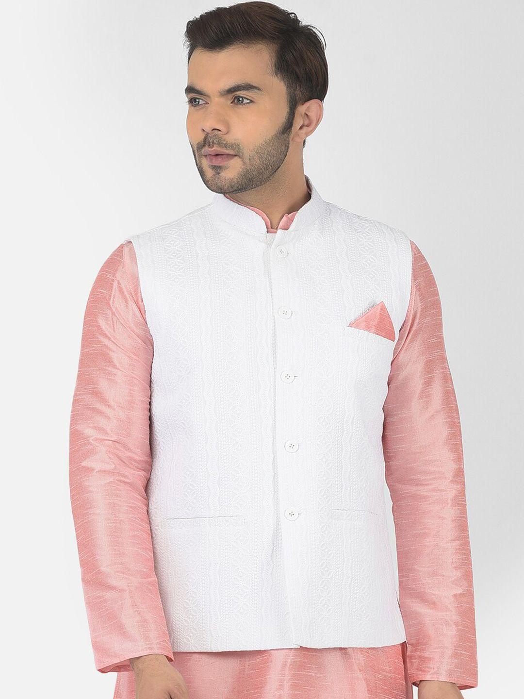 deyann men white chikankari embroidered pure cotton nehru jackets