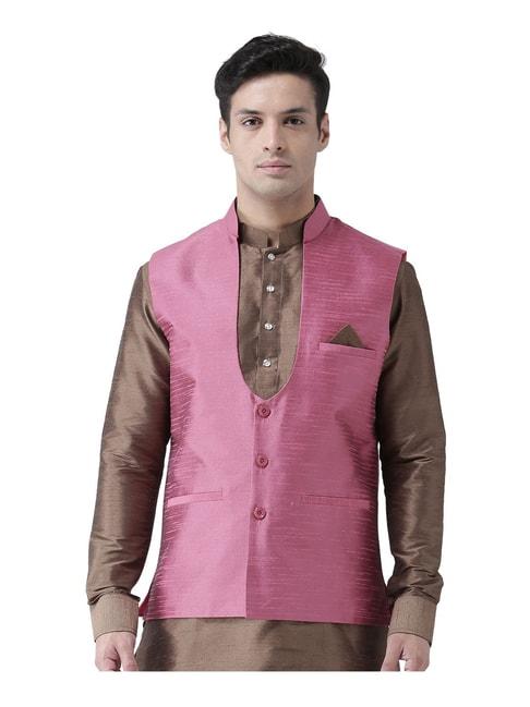 deyann pink silk regular fit nehru jacket