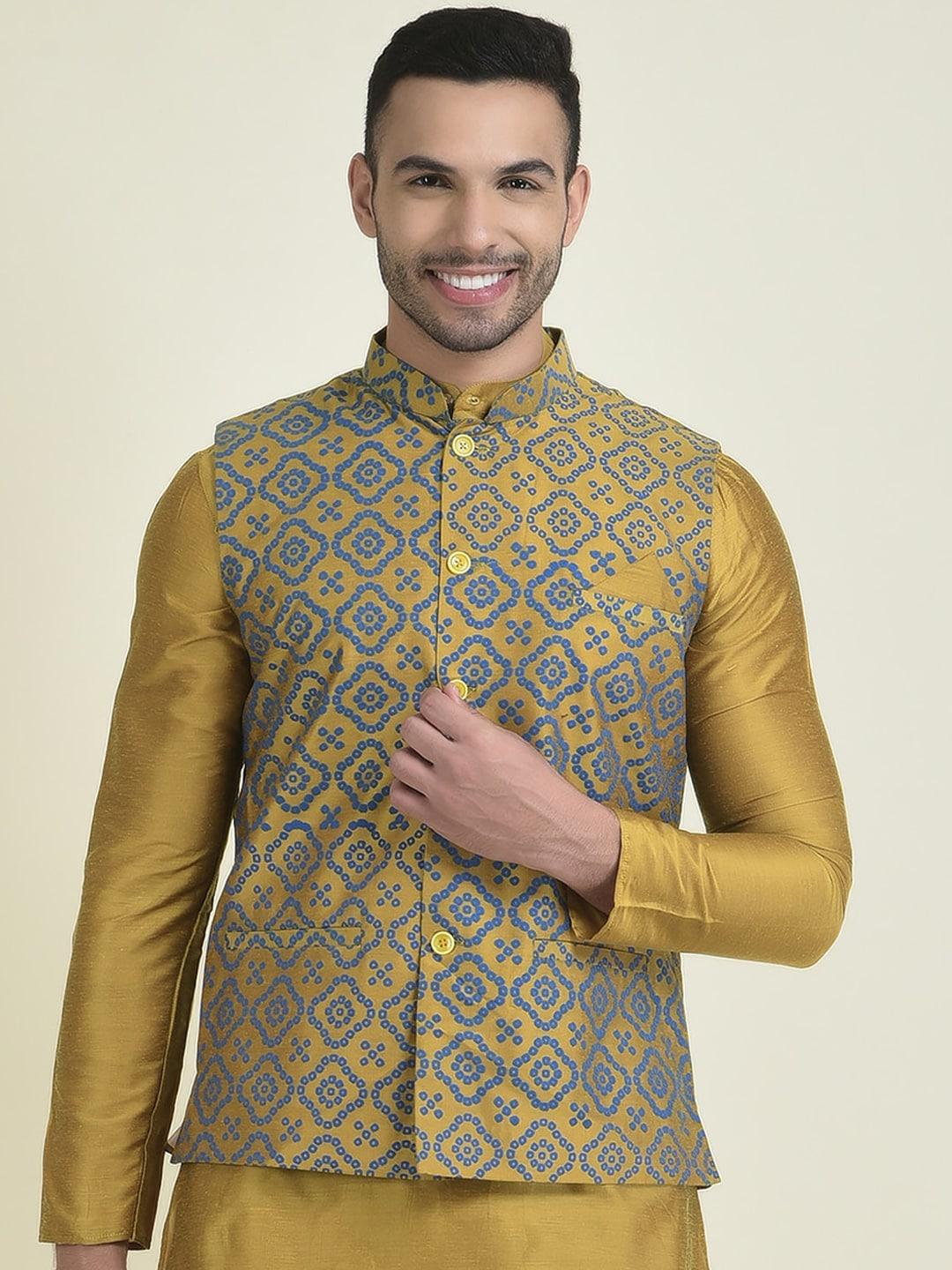 deyann printed mandarin collar ethnic nehru jacket