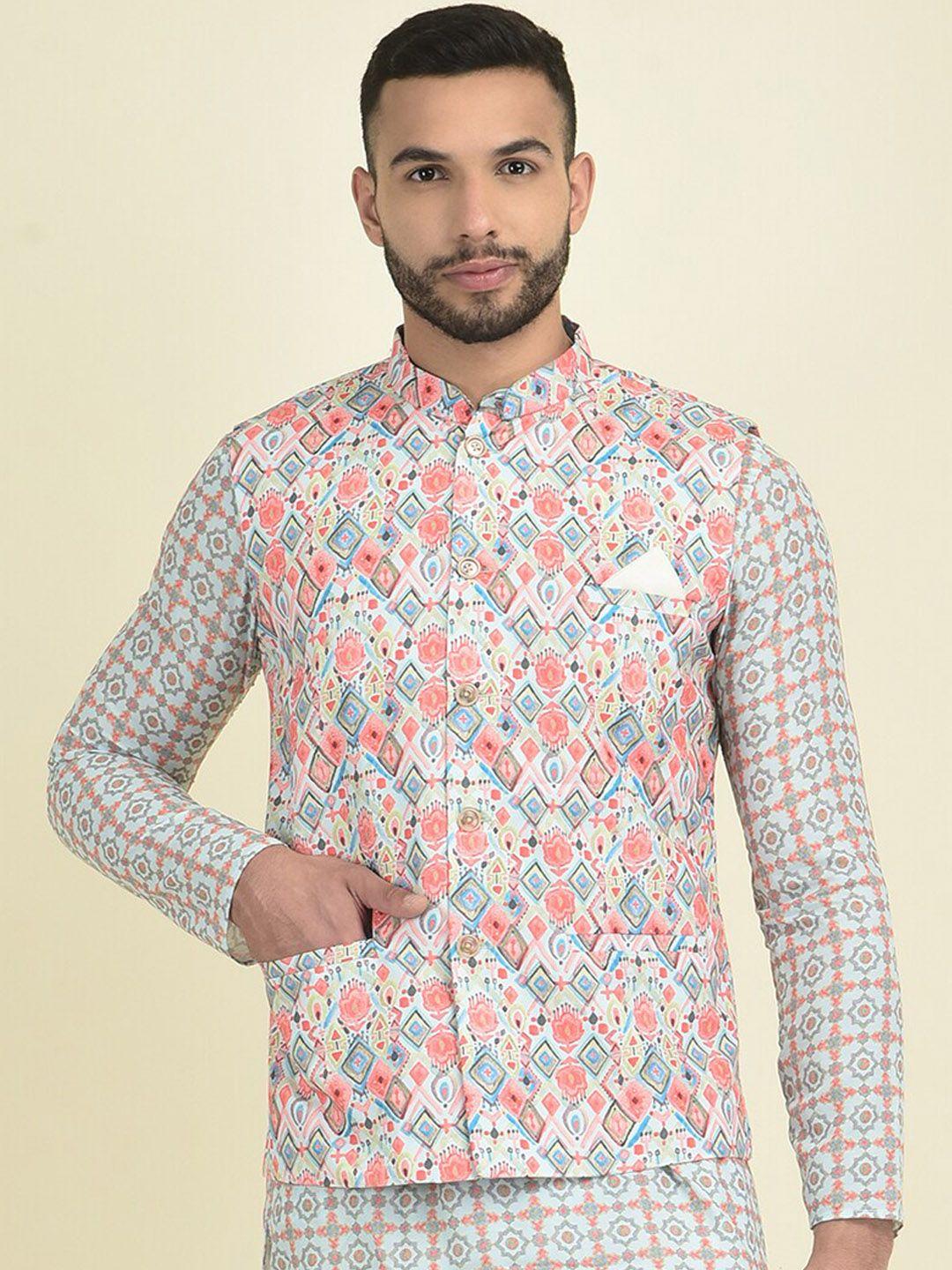 deyann printed pure cotton mandarin collar ethnic nehru jacket