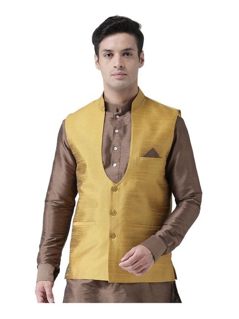 deyann yellow silk regular fit nehru jacket