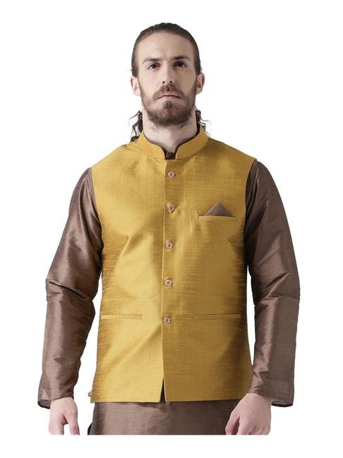deyann yellow sleeveless mandarin collar nehru jacket