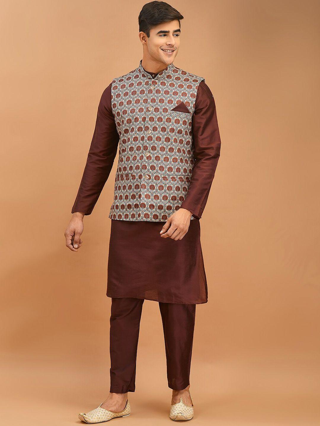 deyann band collar straight kurta with pyjamas & nehru jacket