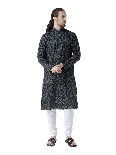 deyann black mandarin collar printed kurta