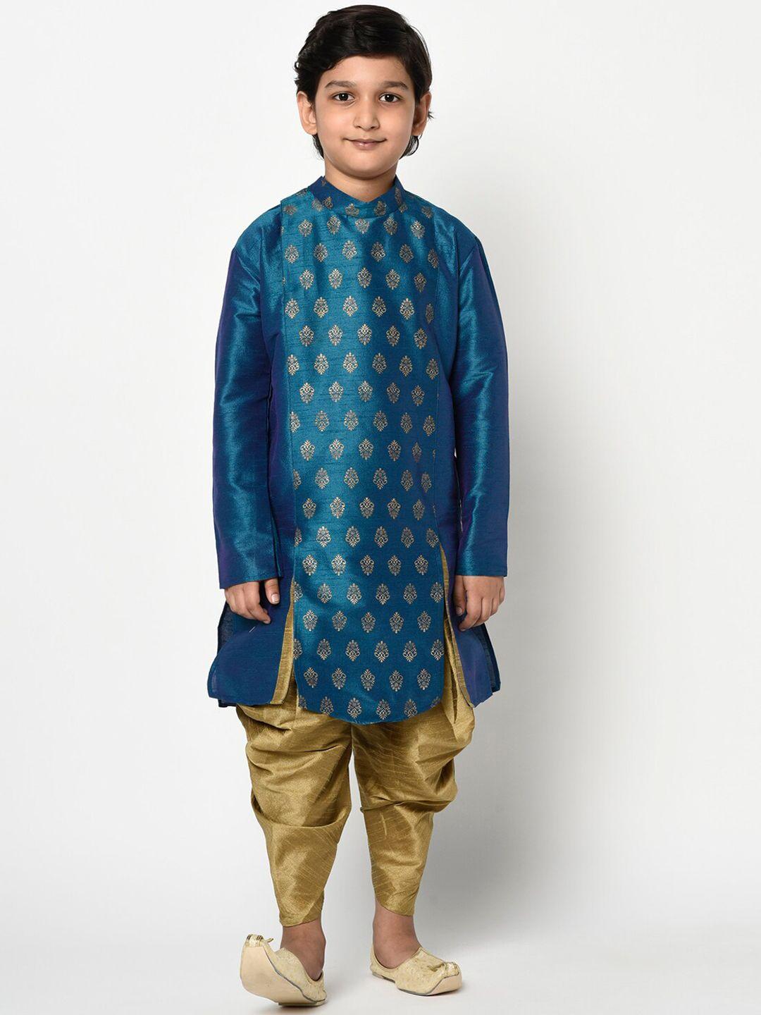 deyann boys blue & mustard printed kurta with dhoti pants