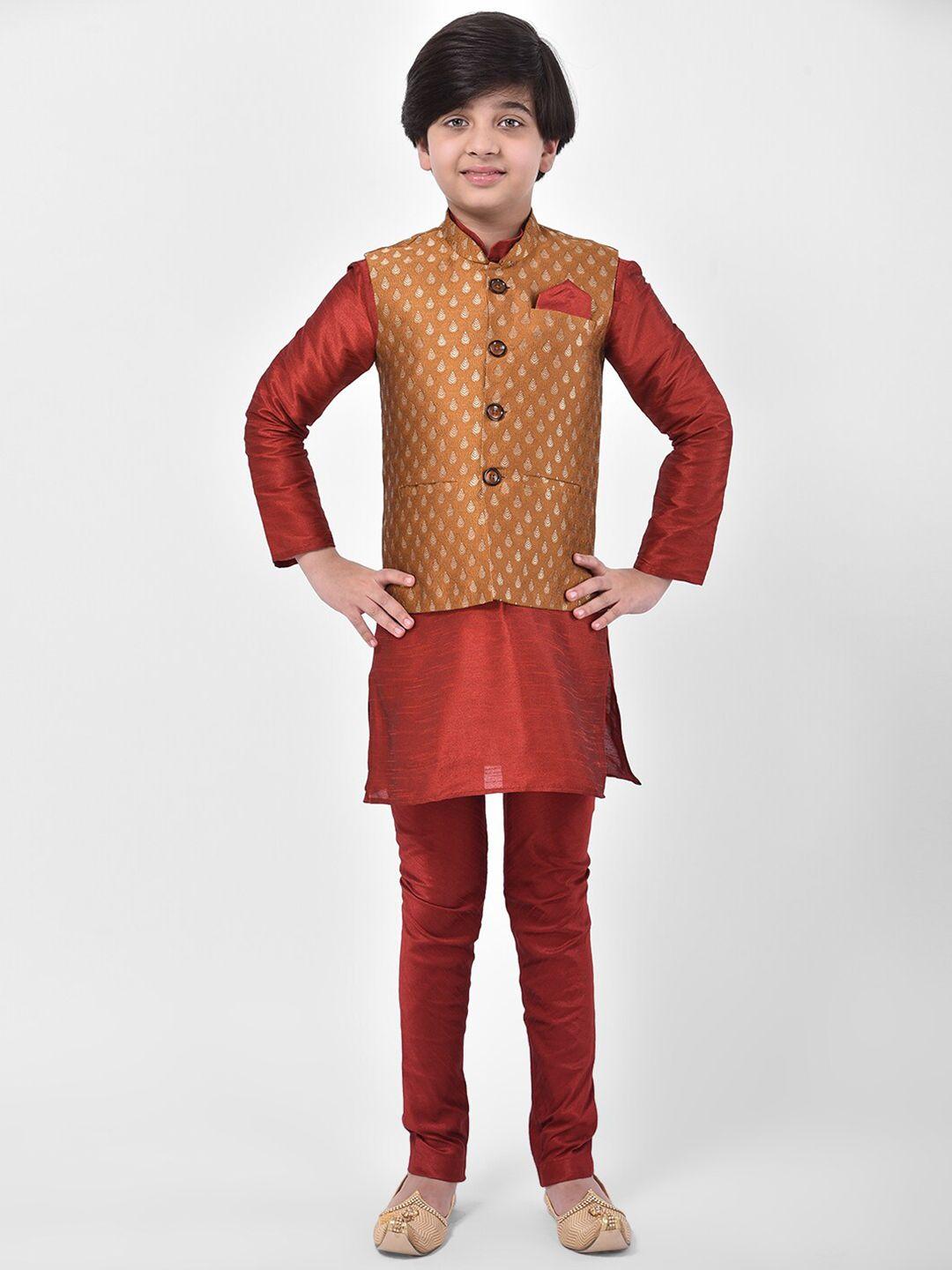 deyann boys mandarin collar long sleeves straight kurta with pyjamas & neru jacket