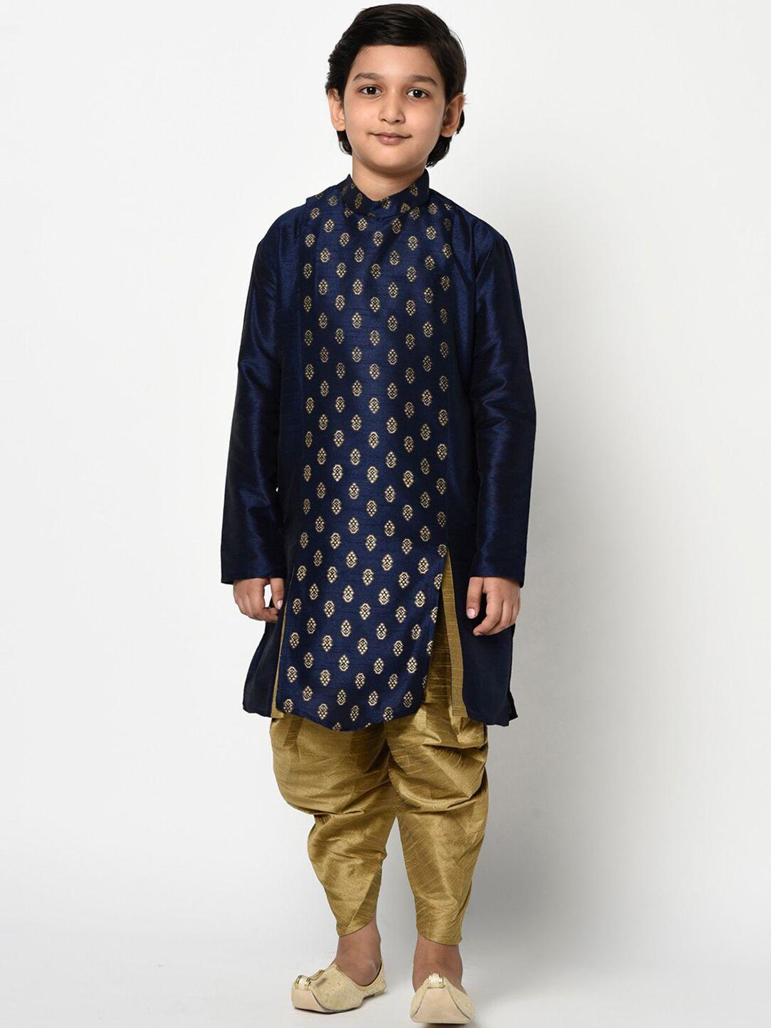 deyann boys navy blue & gold-toned self design kurta with patiala