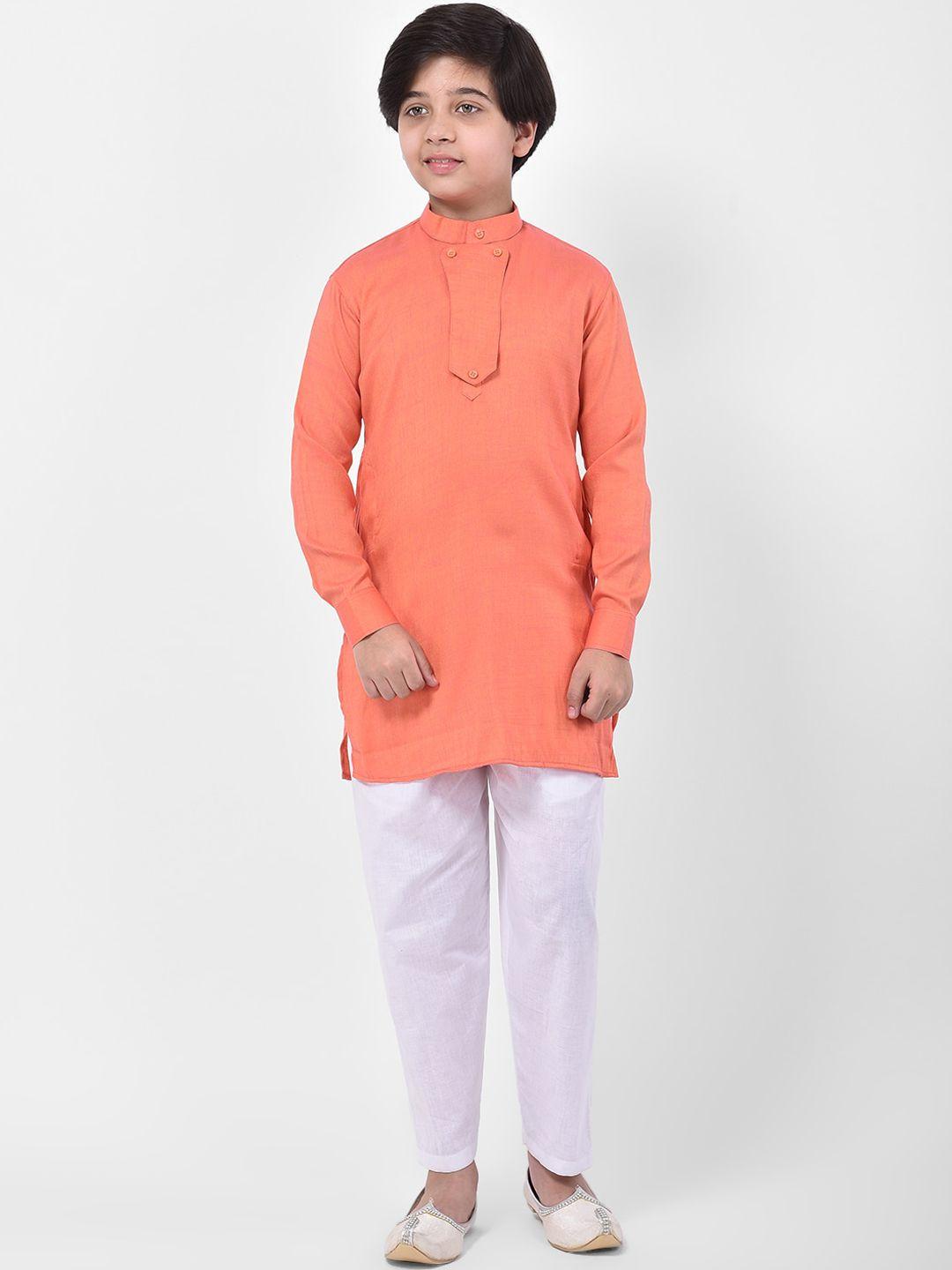 deyann boys orange & white solid kurta with pyjamas