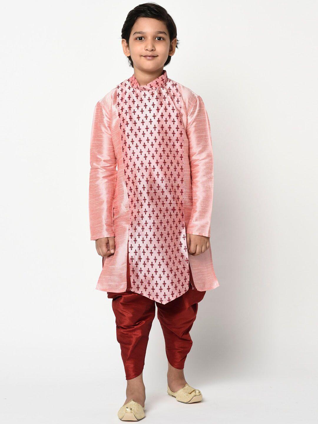 deyann boys pink & maroon printed kurta with patiala