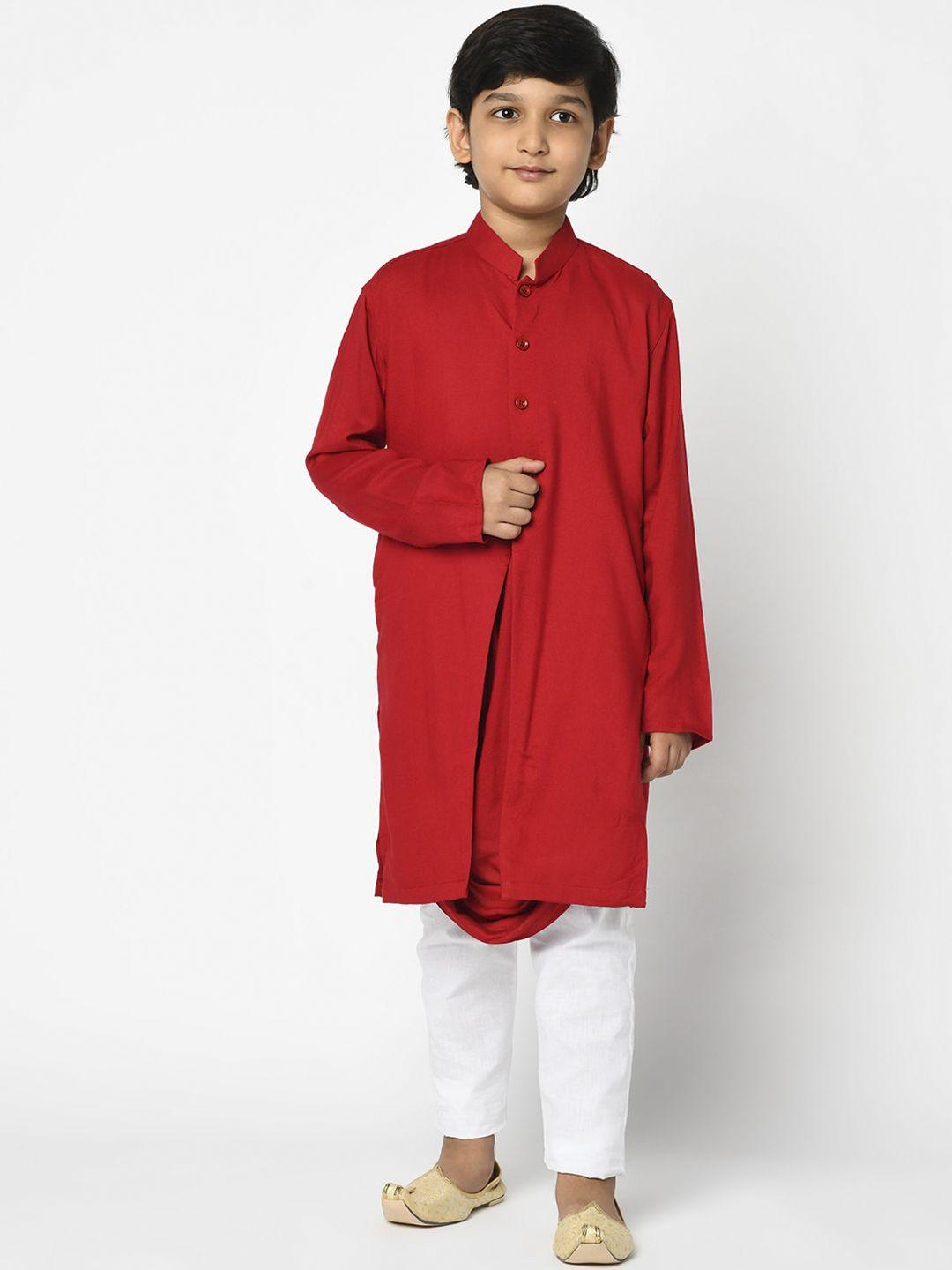 deyann boys red solid kurta with pyjamas
