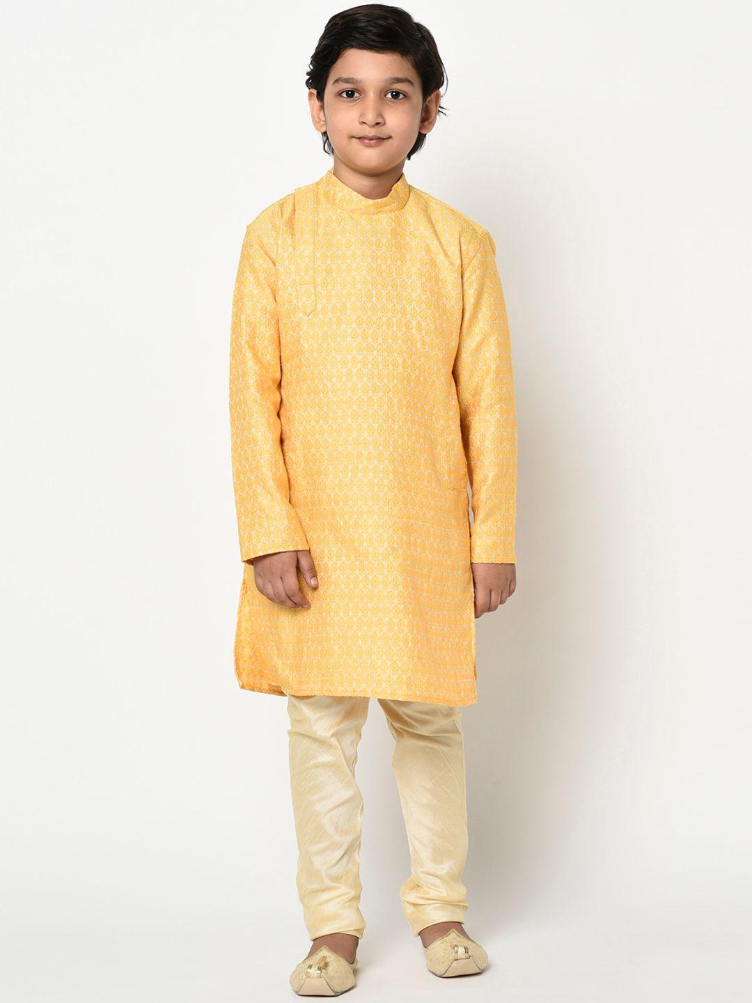 deyann boys yellow & cream-coloured embroidered kurta with churidar
