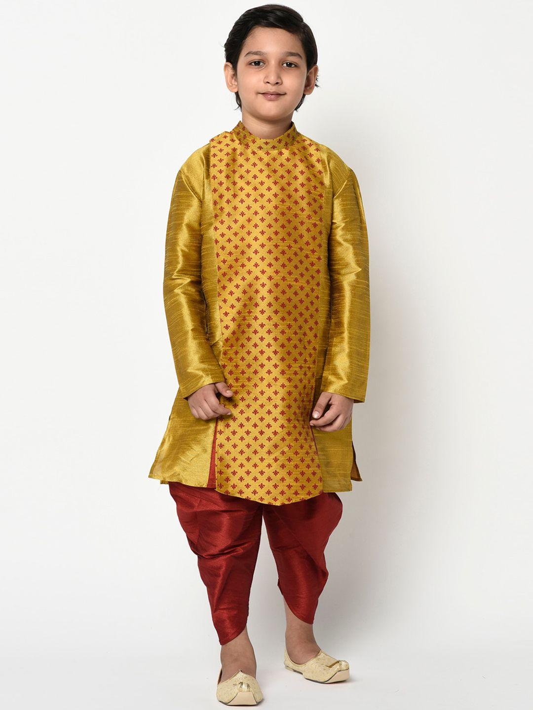 deyann boys yellow & maroon printed kurta with patiala