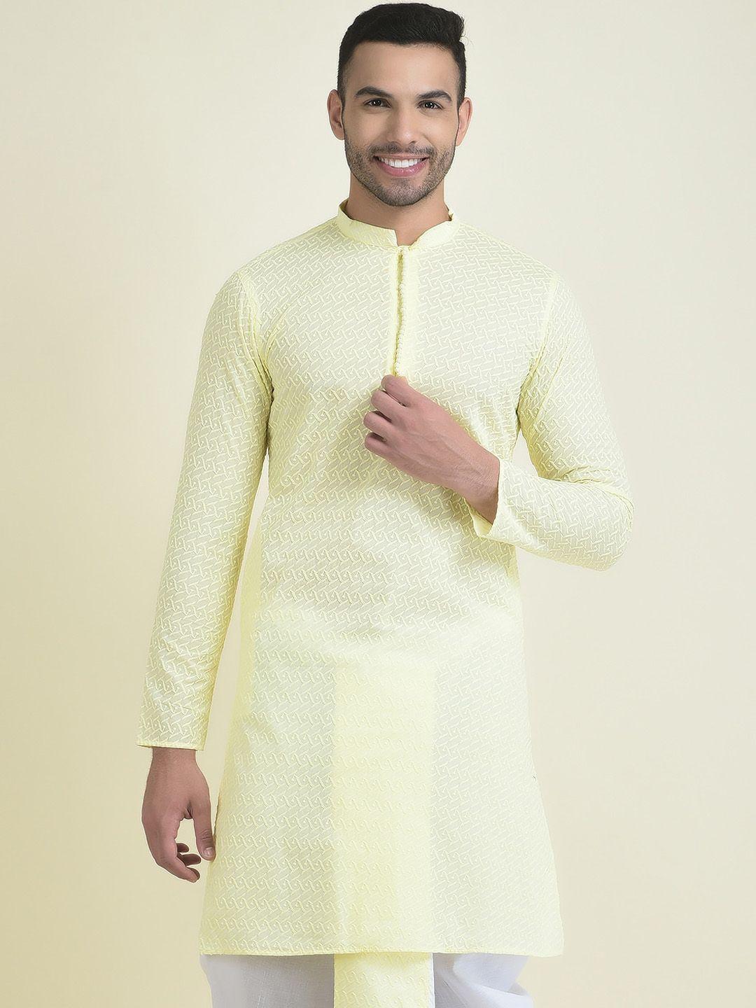 deyann chikankari embroidered mandarin collar pure cotton kurta