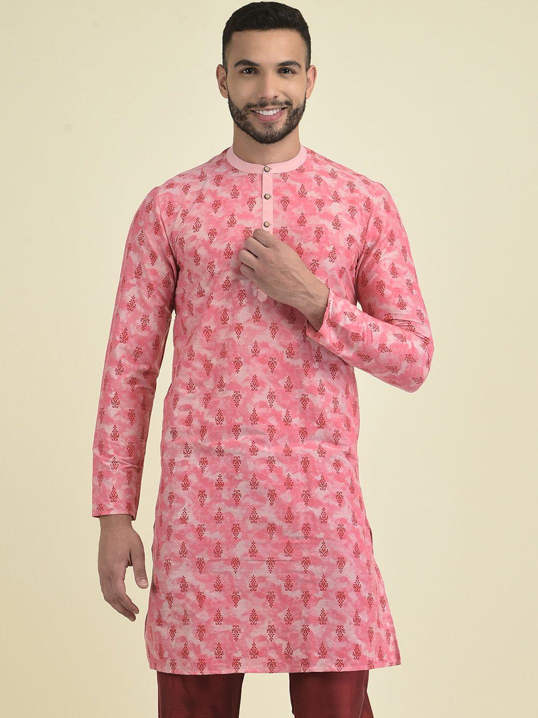 deyann ethnic motif printed mandarin collar pure cotton kurta