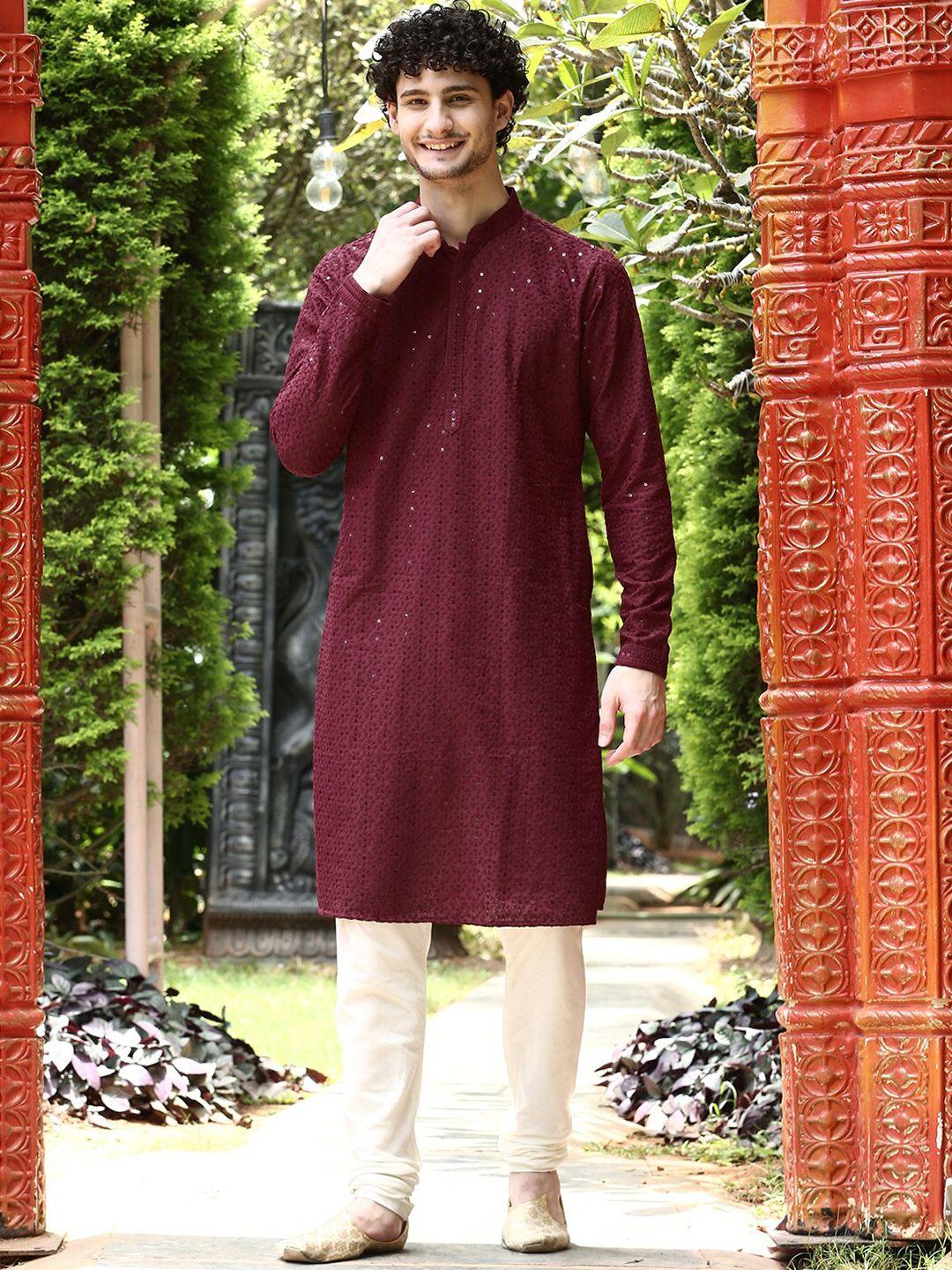 deyann ethnic motifs embroidered mandarin collar straight kurta with churidar