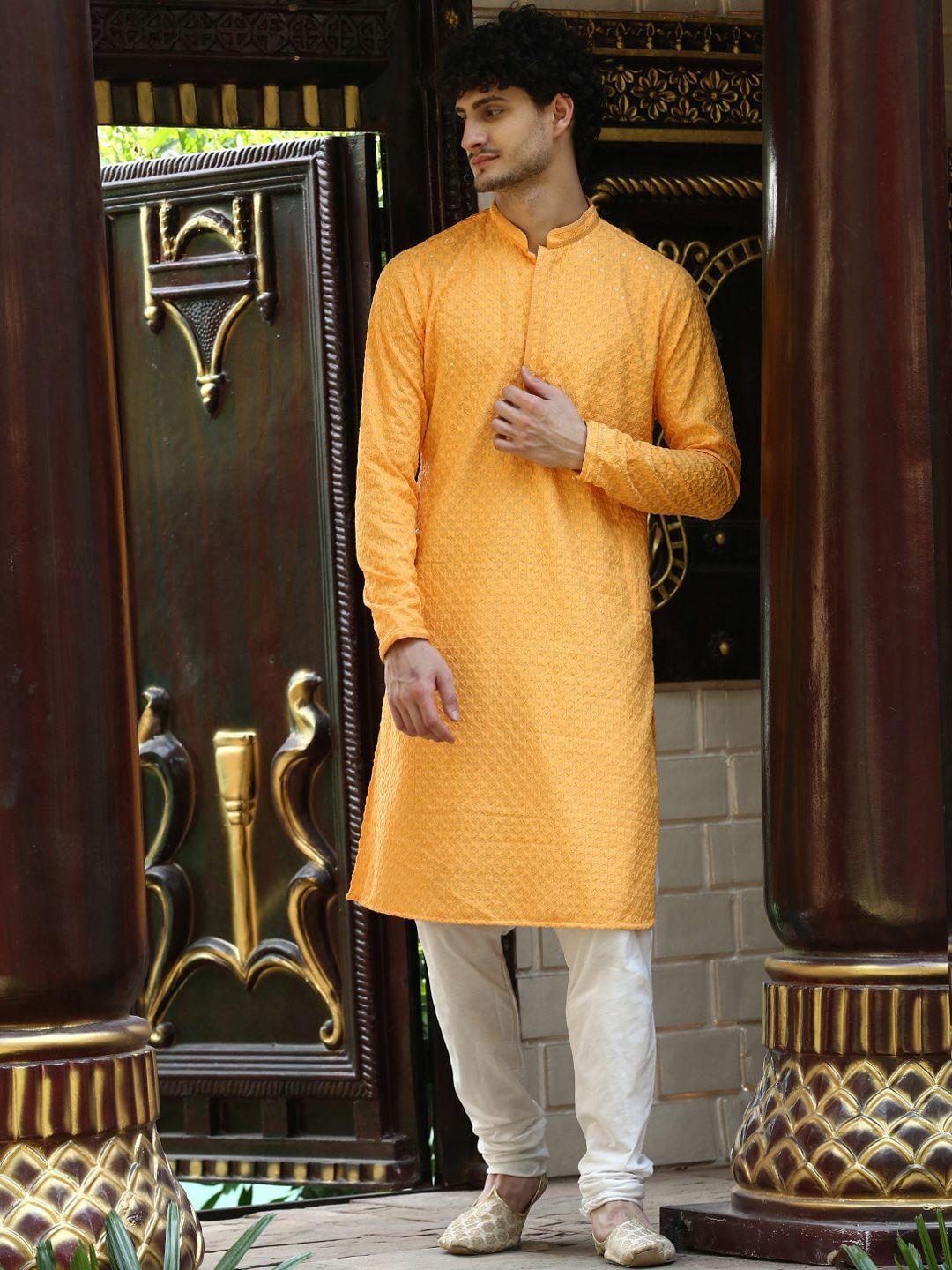 deyann ethnic motifs embroidered mandarin collar straight kurta with churidar