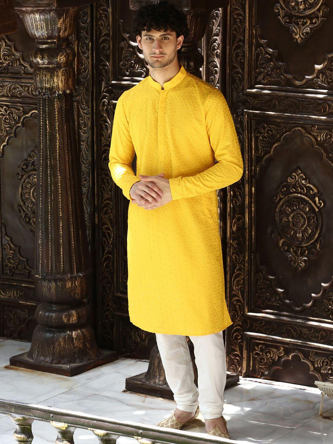 deyann ethnic motifs embroidered mandarin collar straight kurta with churidar