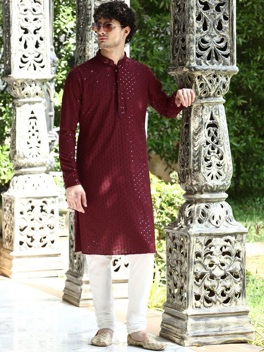 deyann ethnic motifs embroidered sequinned kurta with churidar