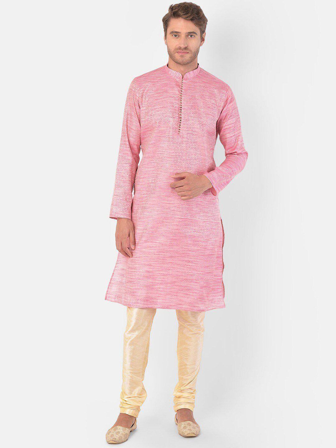 deyann ethnic motifs woven design mandarin collar jacquard silk kurta with churidar