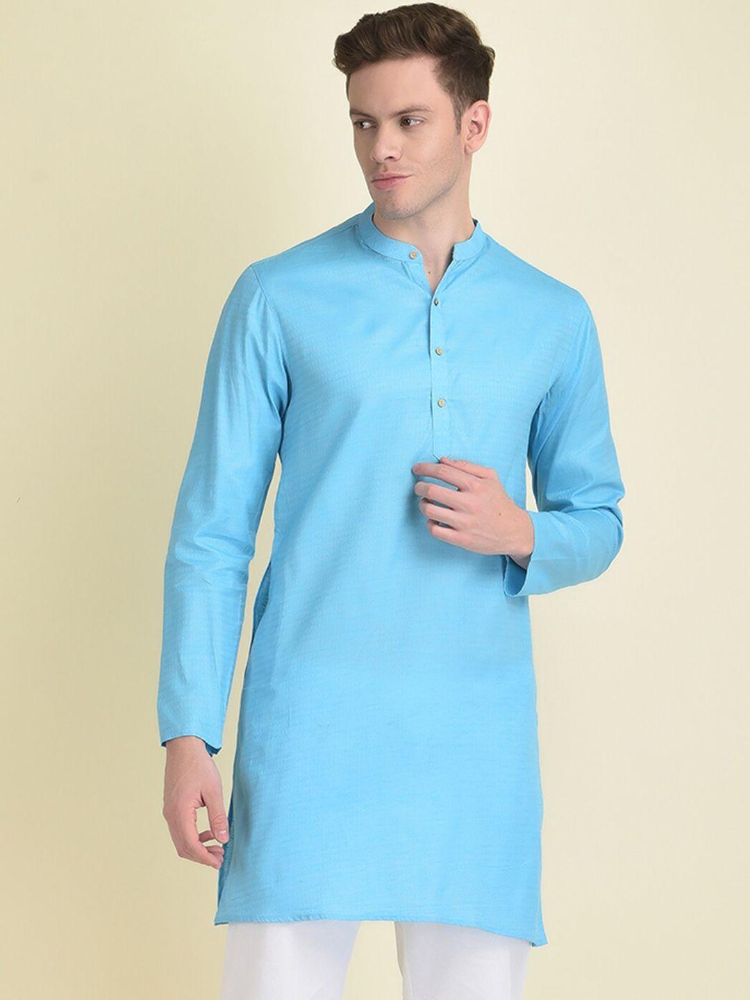 deyann geometric woven design mandarin collar straight kurta with pyjamas