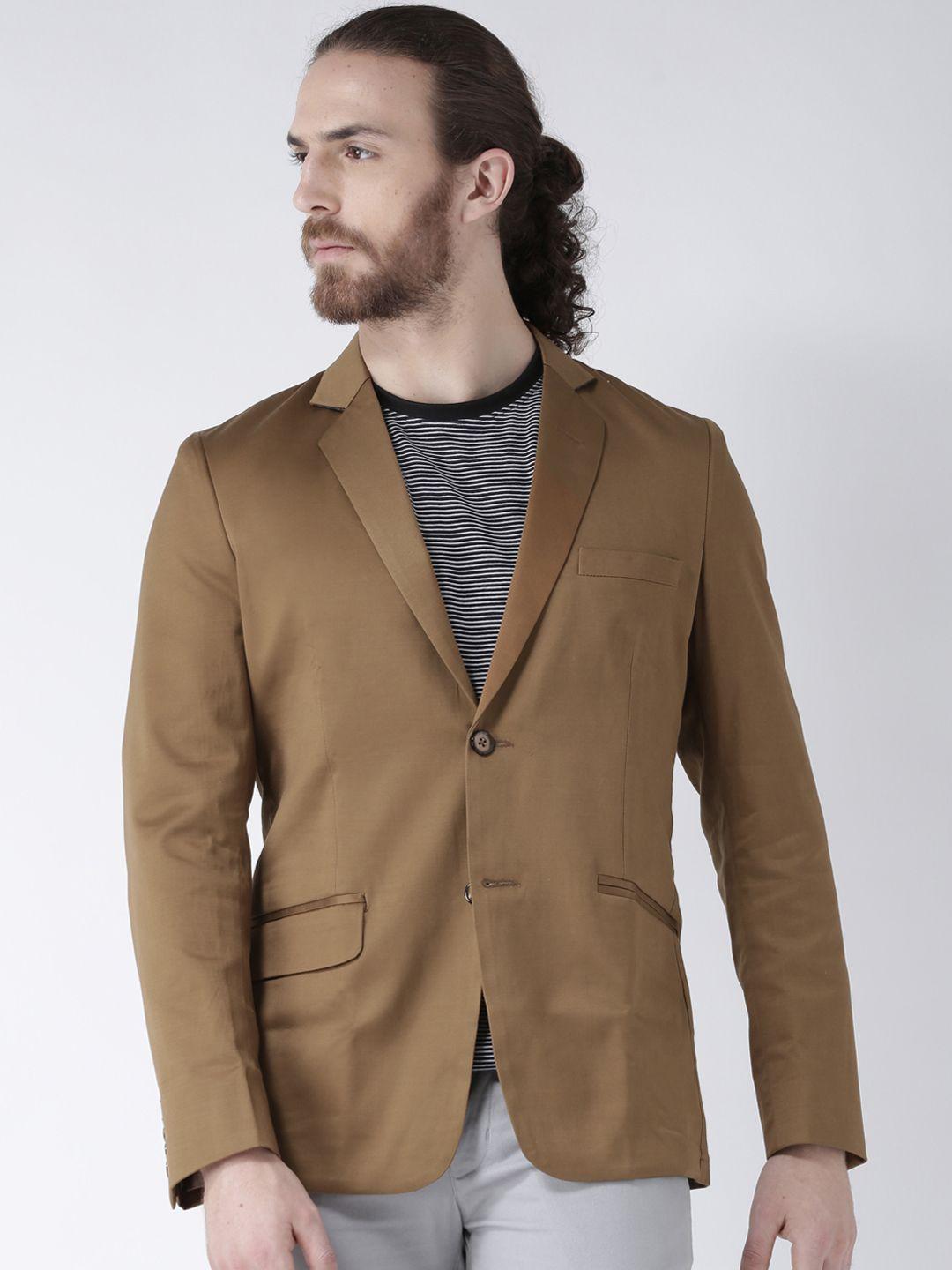 deyann khaki single-breasted premium cotton slim fit formal blazer