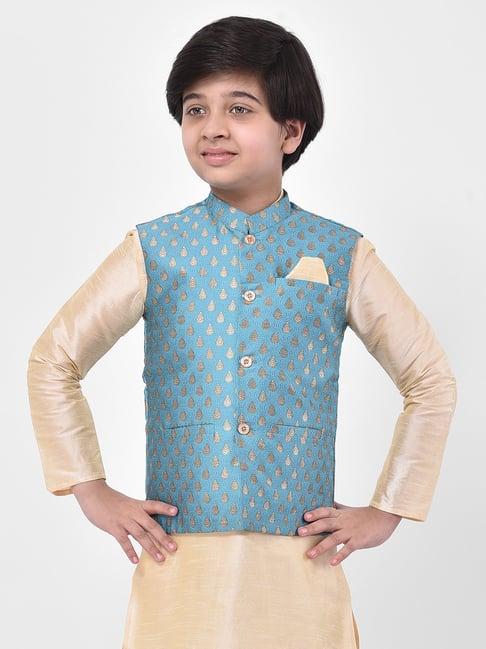 deyann kids blue embroidered nehru jacket