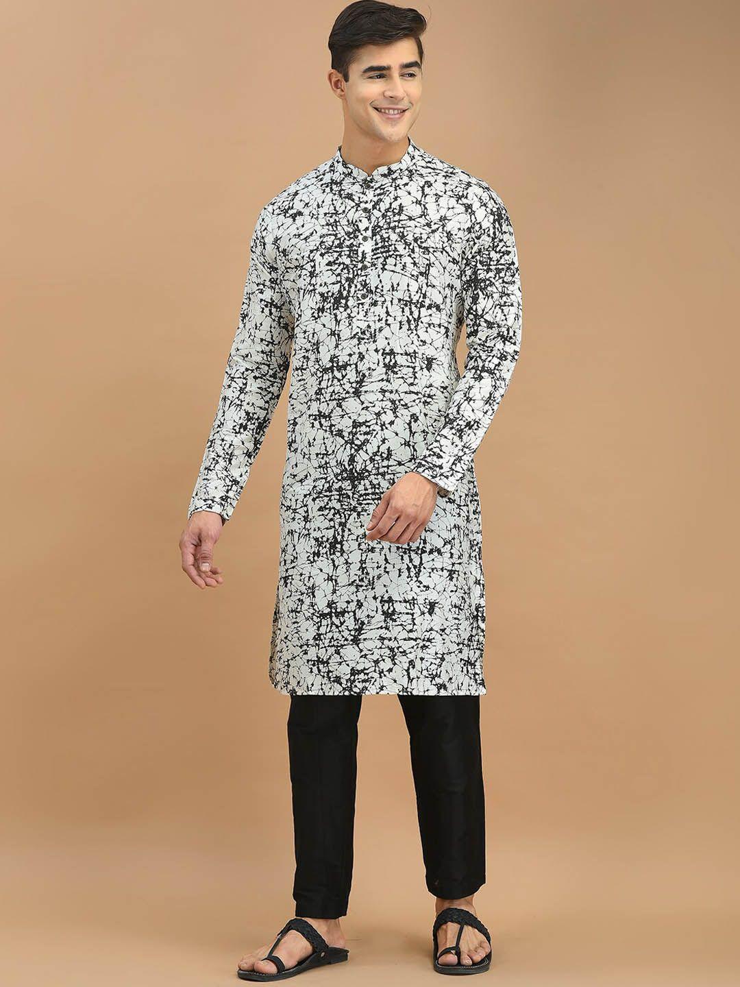 deyann mandarin collar abstract printed straight kurta with pyjamas