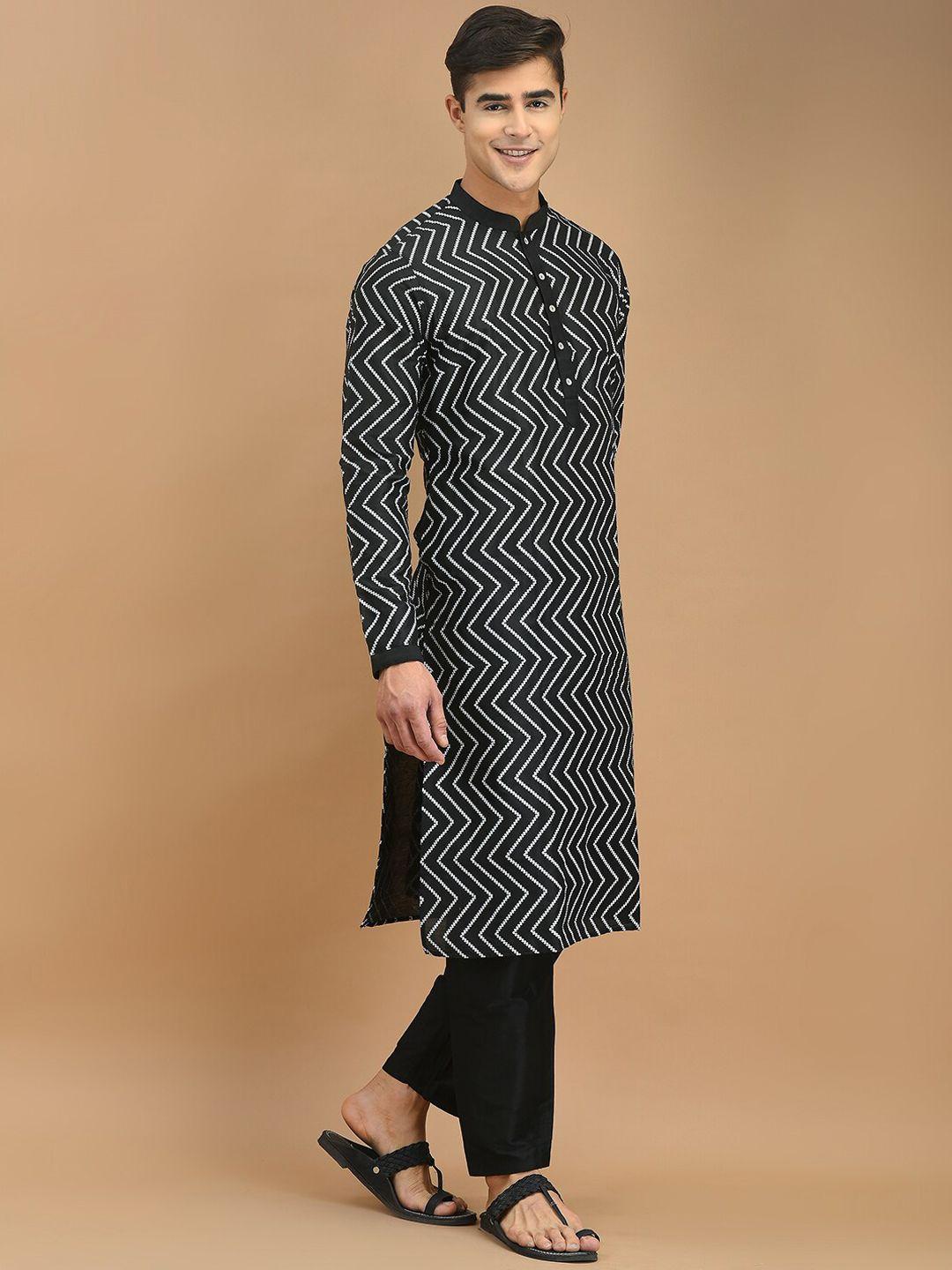 deyann mandarin collar chevron printed straight kurta with pyjamas