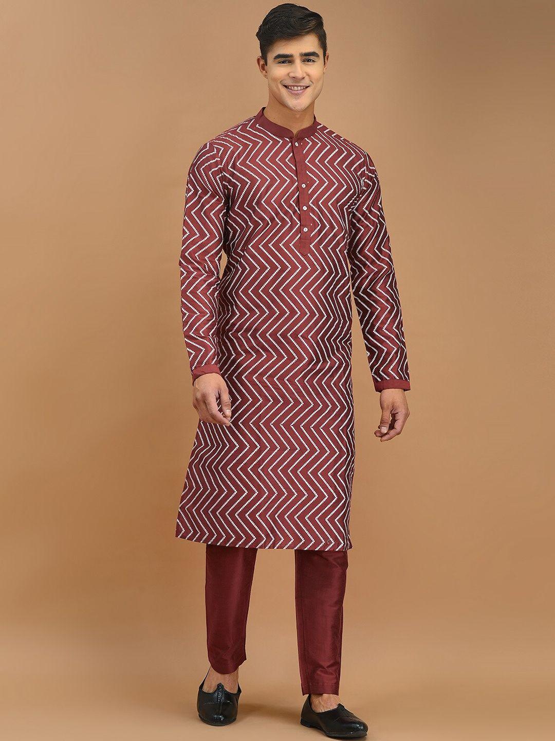 deyann mandarin collar chevron printed straight kurta with pyjamas