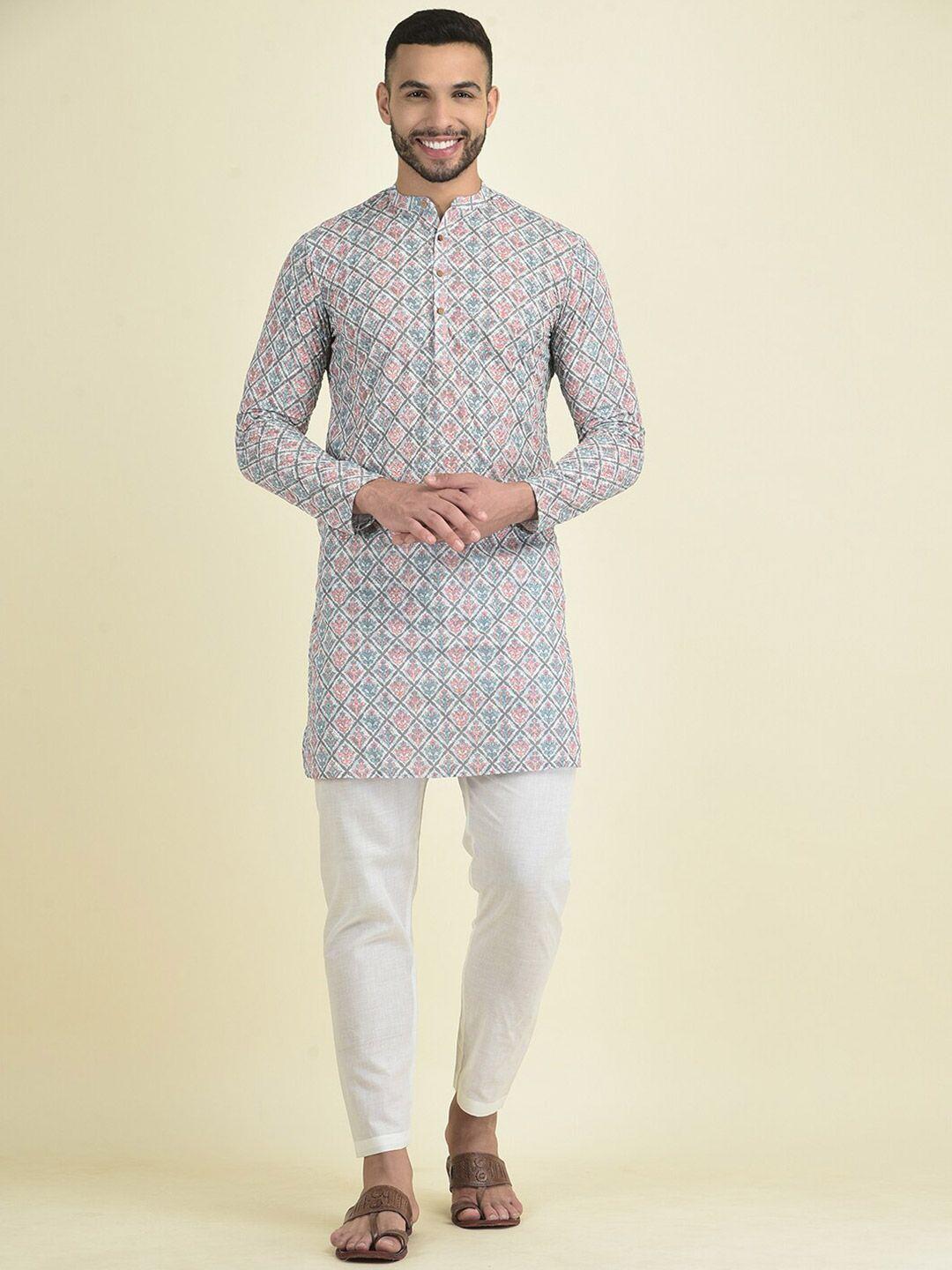 deyann mandarin collar long sleeves floral printed straight kurta with pyjamas