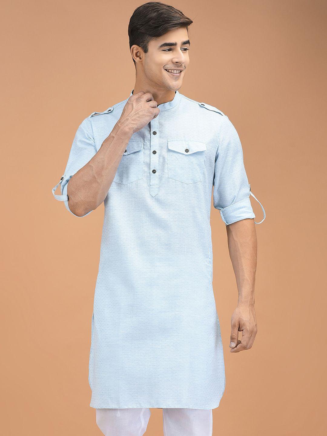 deyann mandarin collar roll up sleeves pure cotton pathani kurta