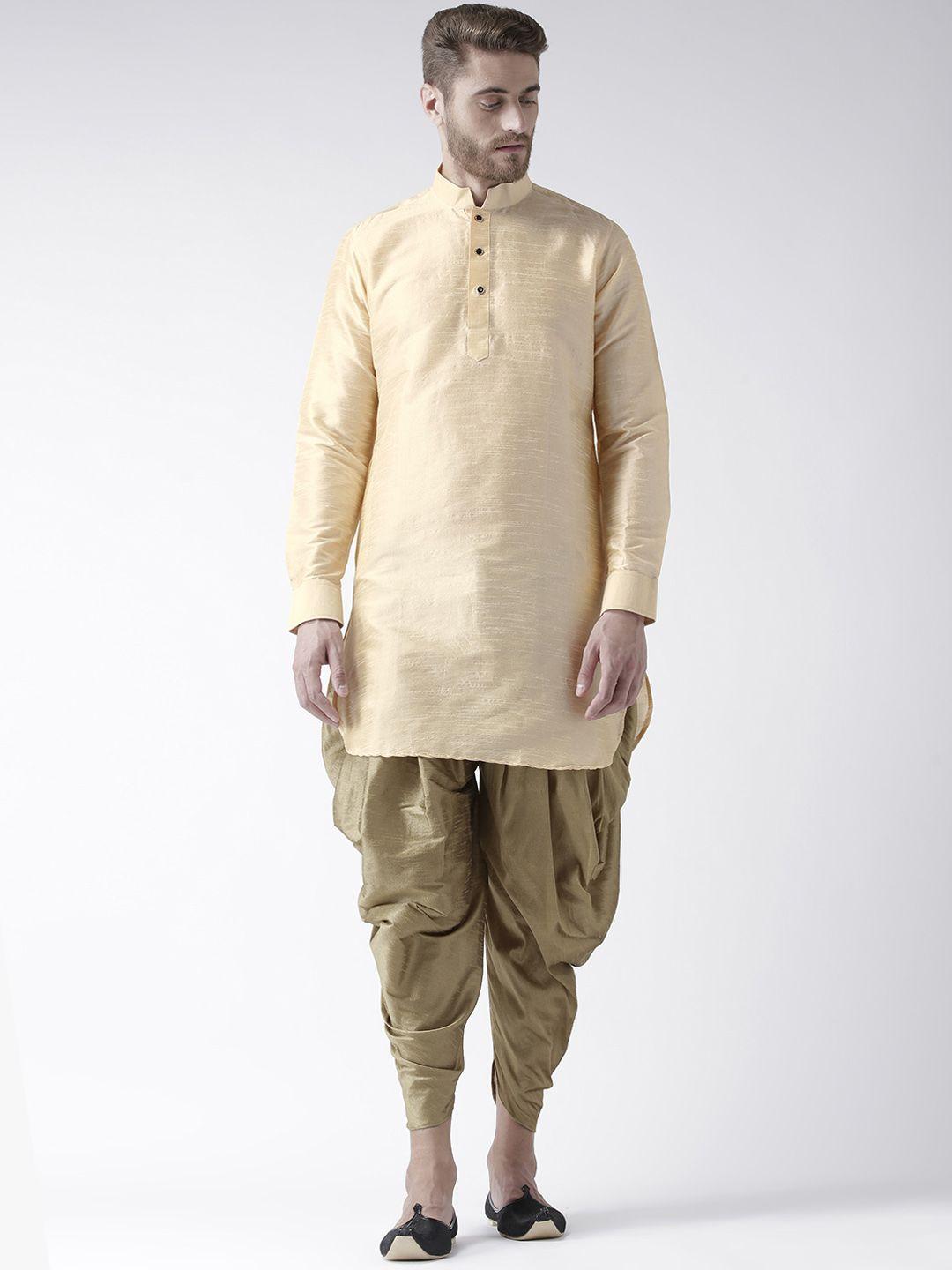 deyann men beige & gold-toned solid kurta with patiala