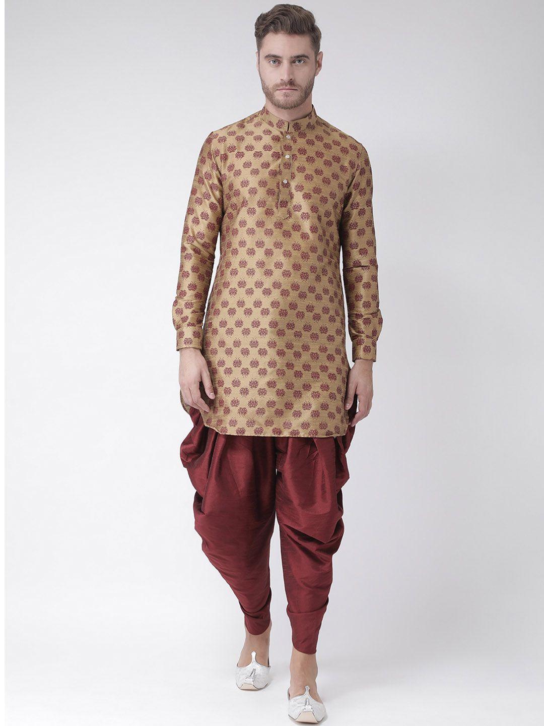 deyann men beige & maroon printed kurta with patiala