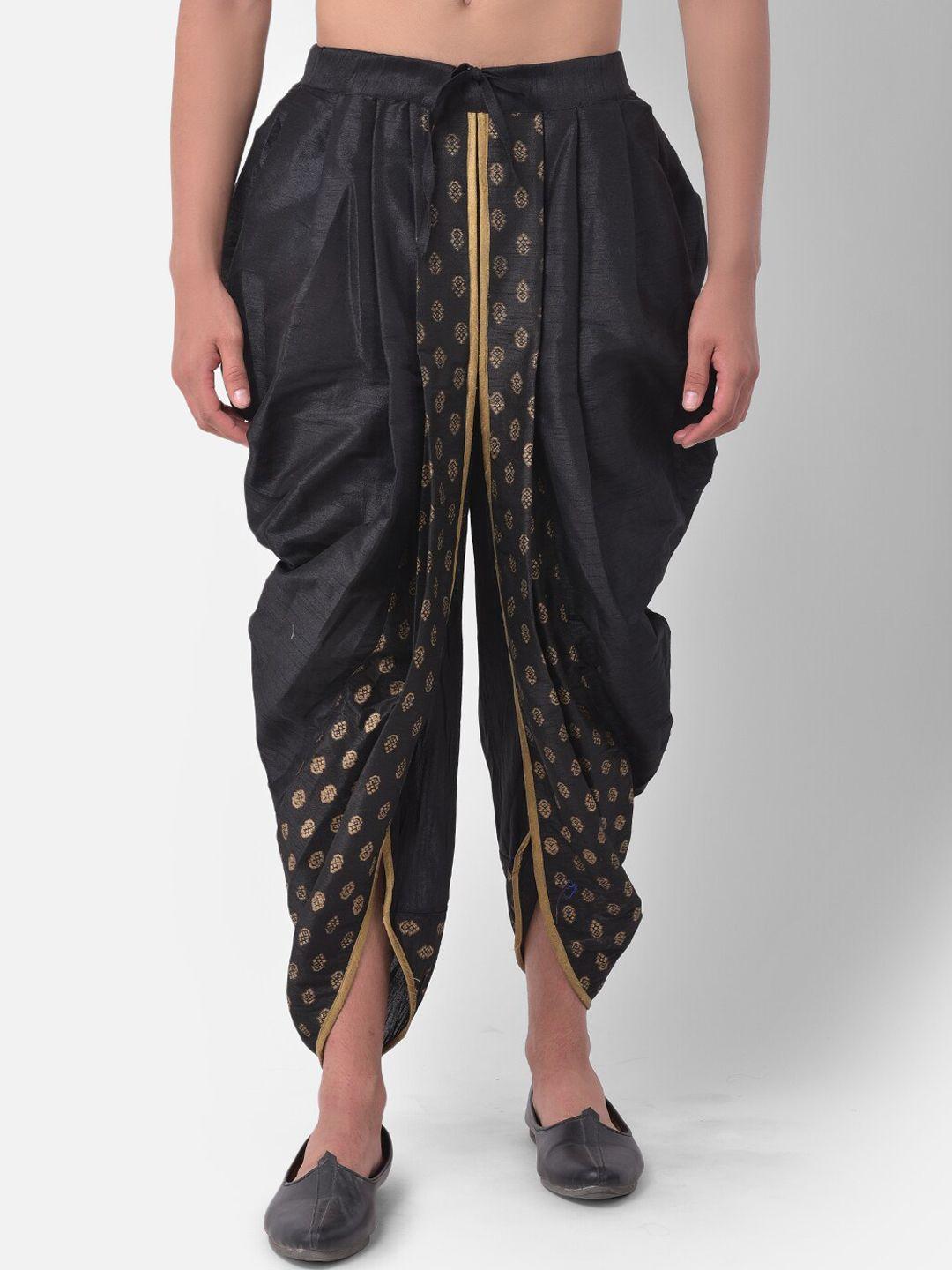 deyann men black & gold-coloured printed dhoti pant