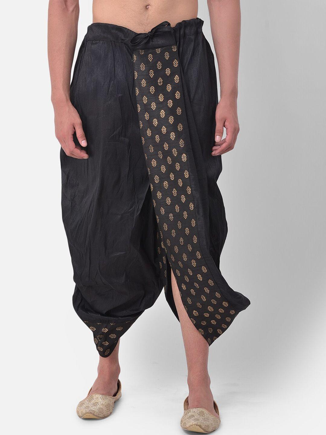 deyann men black & gold-coloured printed dhoti pant