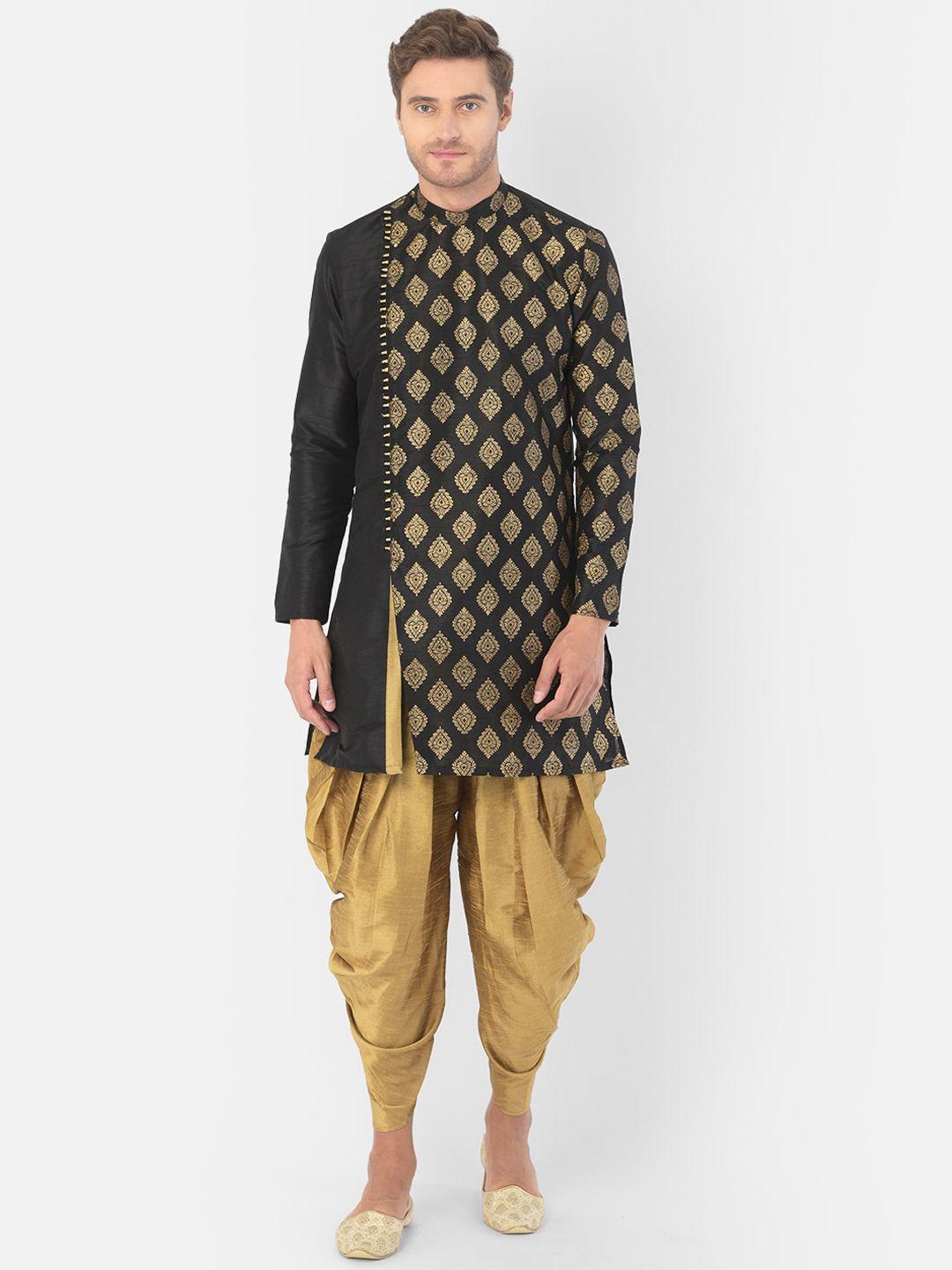 deyann men black & golden printed kurta with patiala