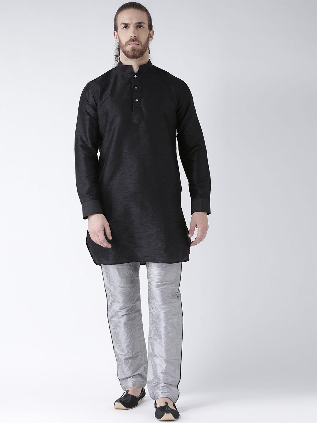 deyann men black & grey solid kurta with pyjamas