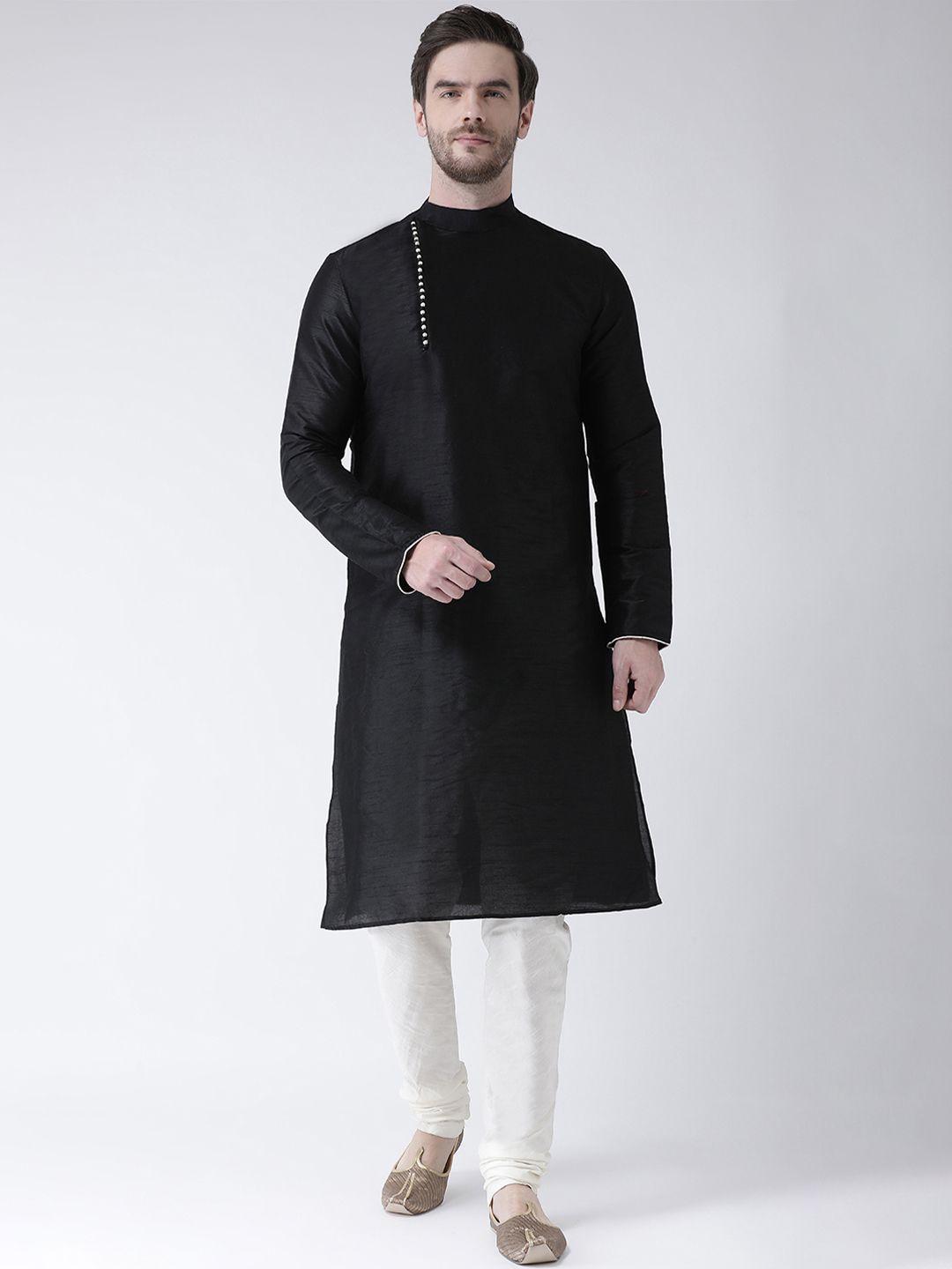 deyann men black & off-white woven design kurta with churidar