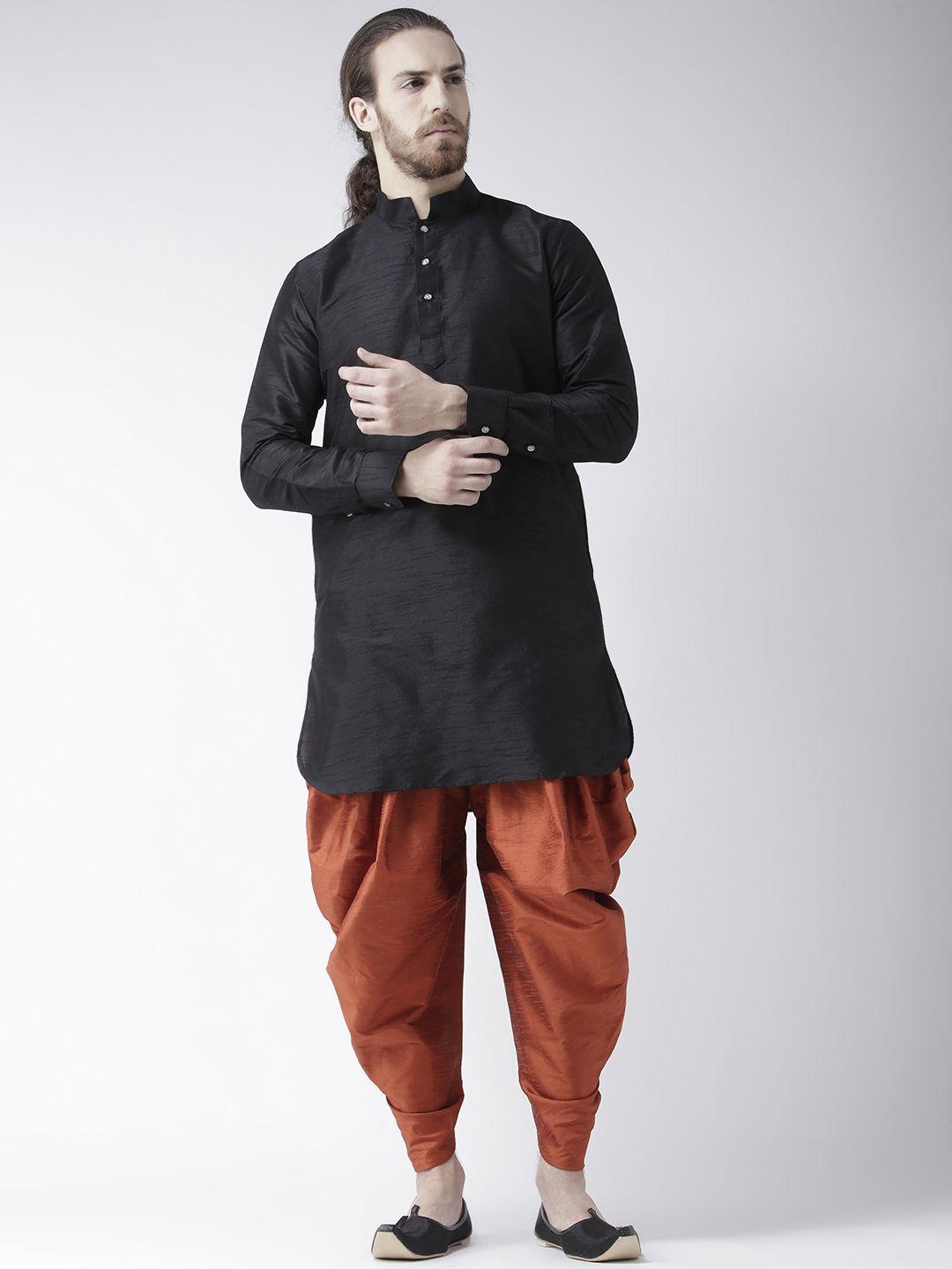 deyann men black & orange solid kurta with patiala