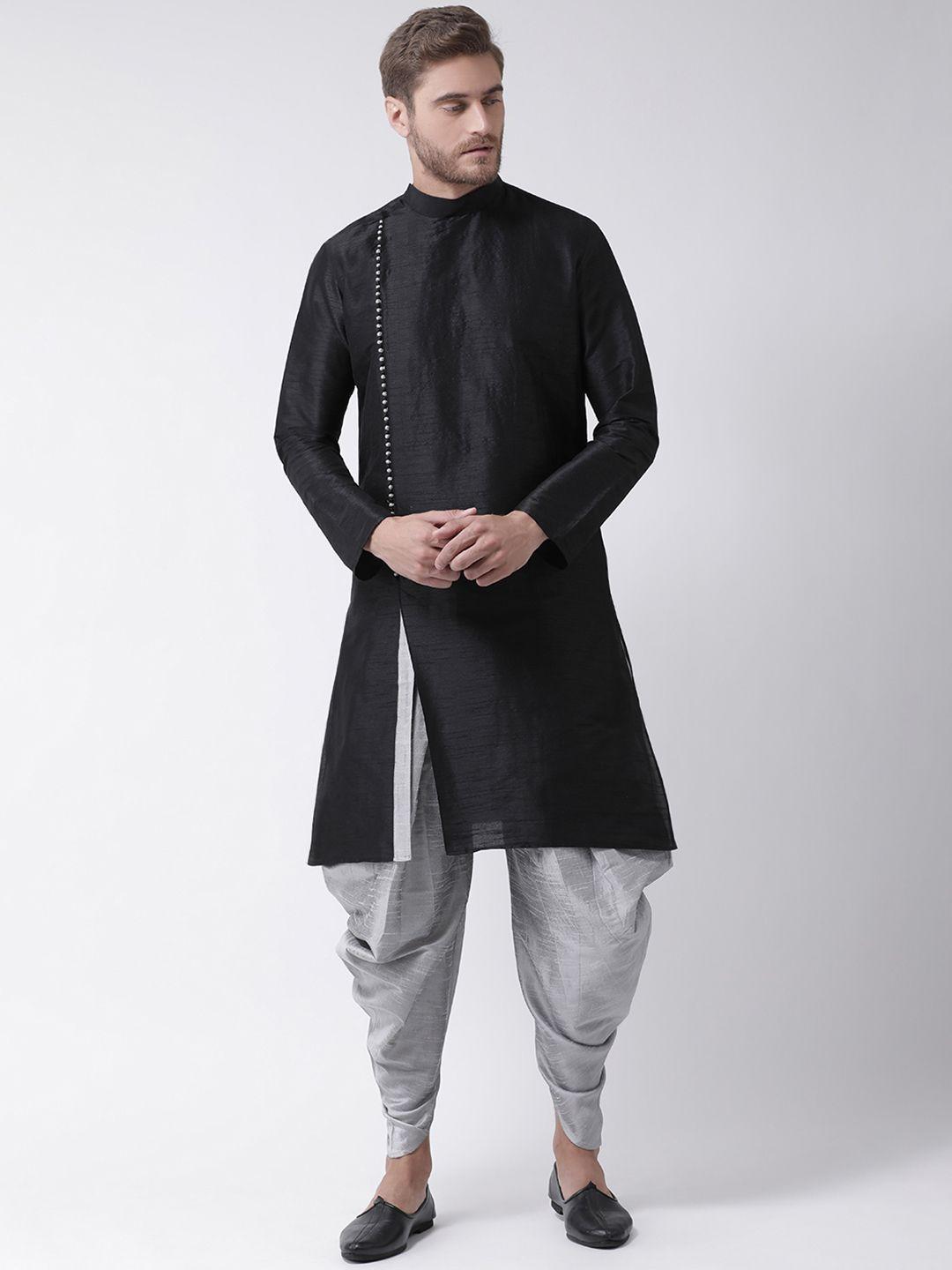 deyann men black & silver-toned solid kurta with patiala