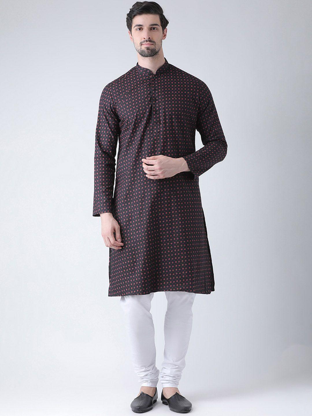 deyann men black & white printed kurta with churidar