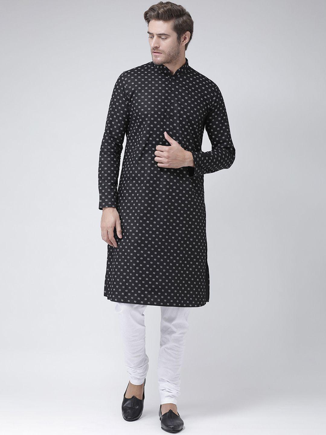 deyann men black & white printed kurta with churidar