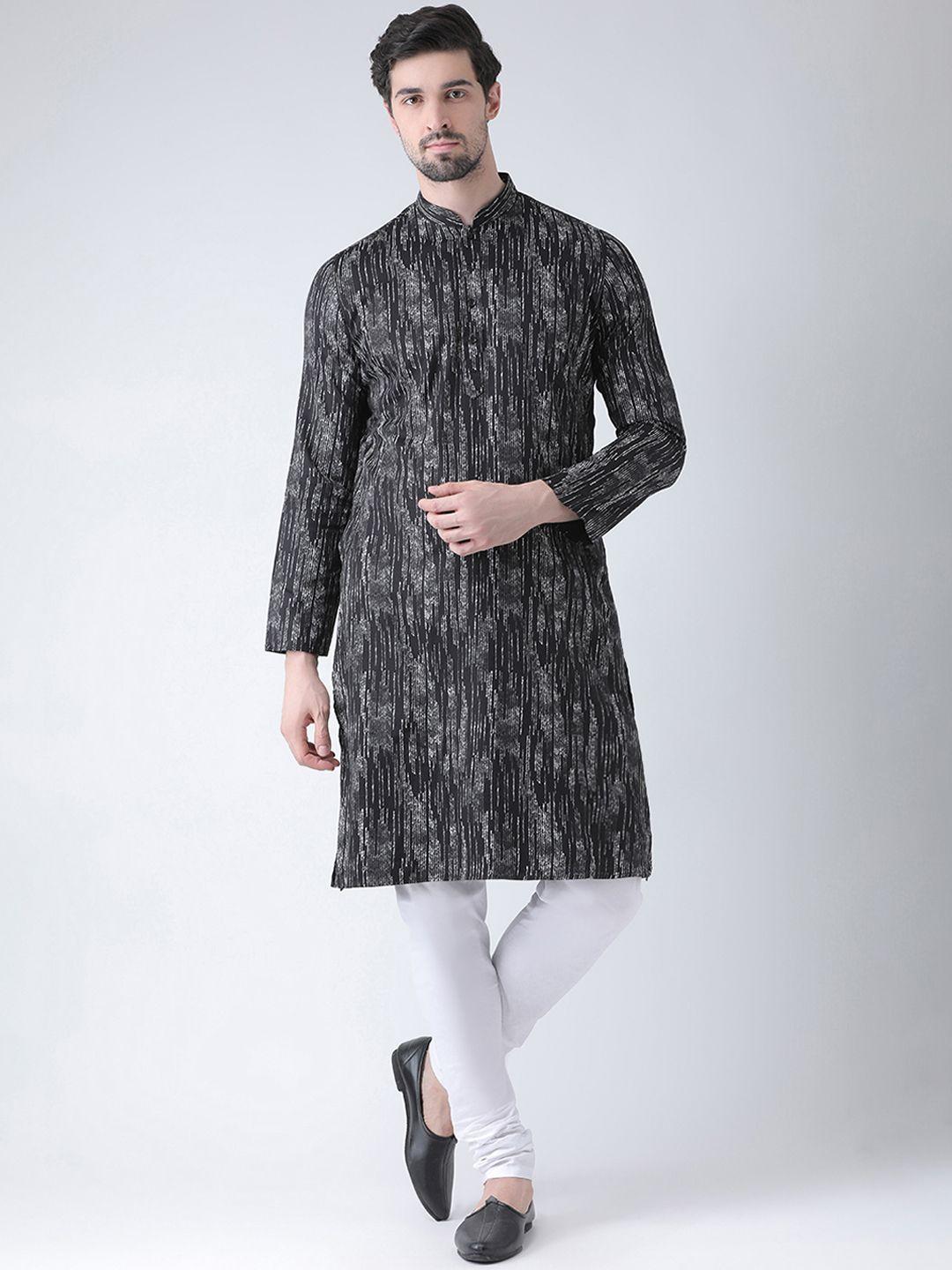 deyann men black & white printed kurta with churidar