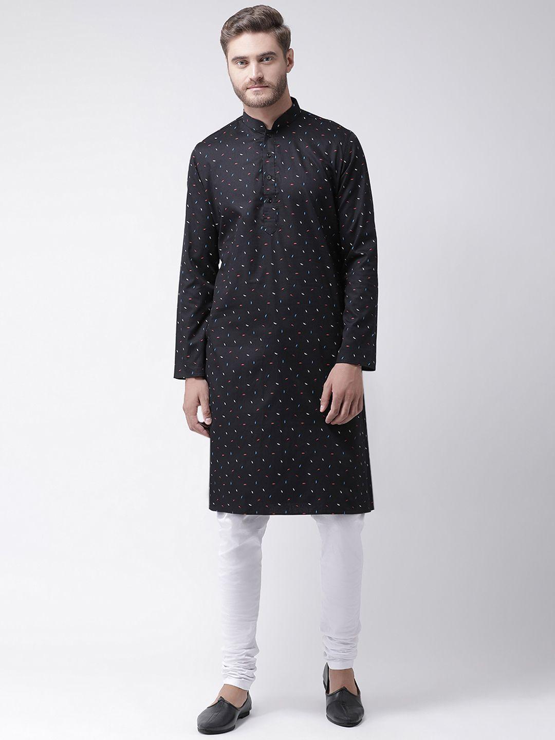 deyann men black & white printed kurta with churidar