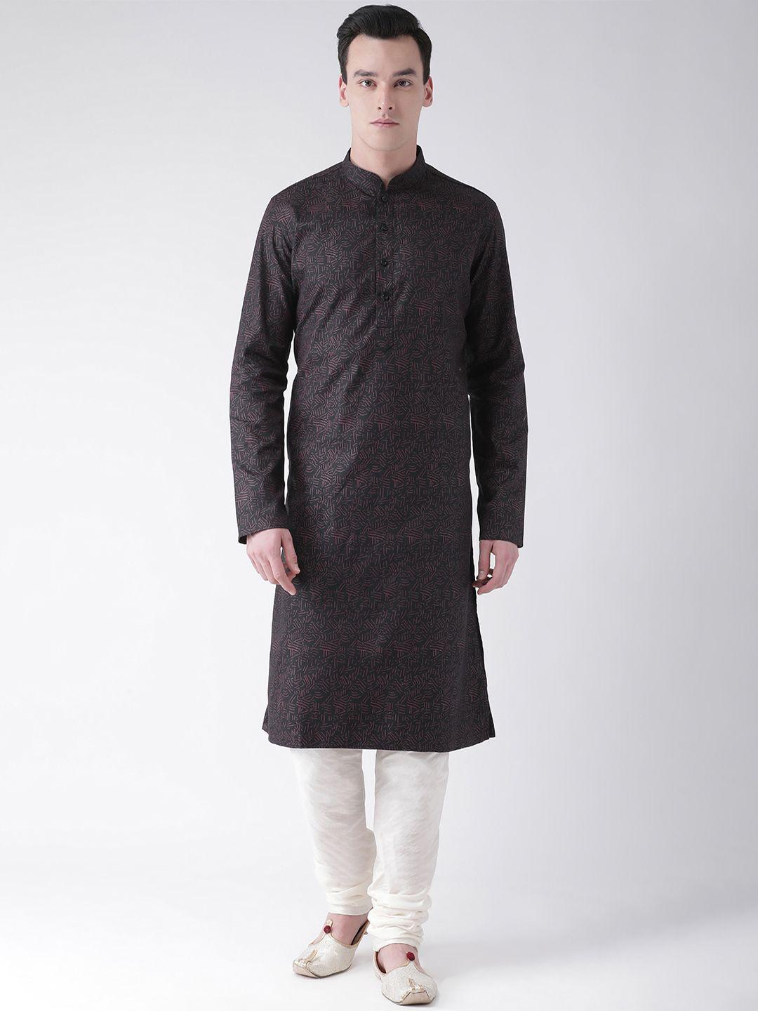 deyann men black & white printed kurta with churidar