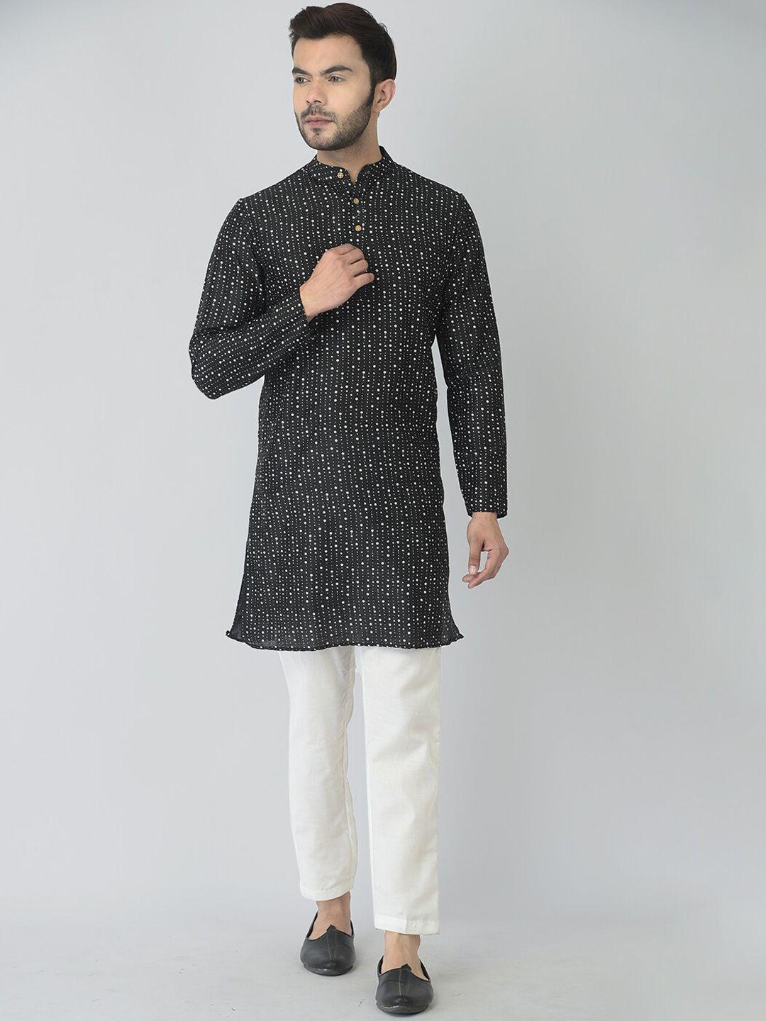 deyann men black bandhani printed kurta with pyjamas