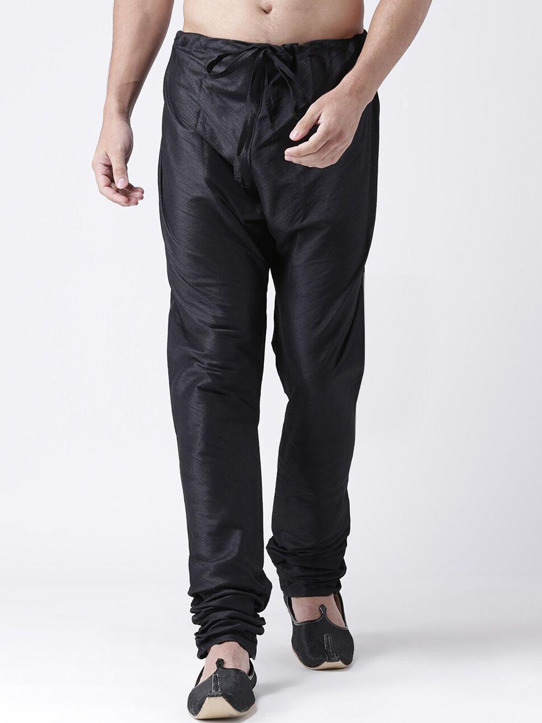 deyann men black solid dupion silk churidar