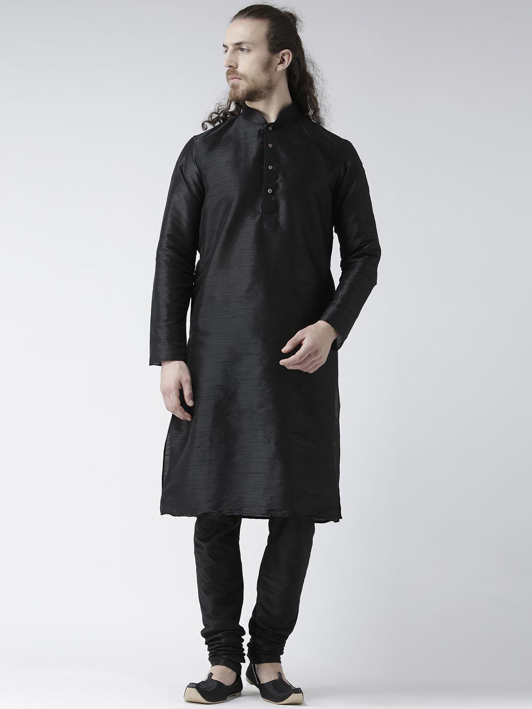 deyann men black solid kurta with churidar