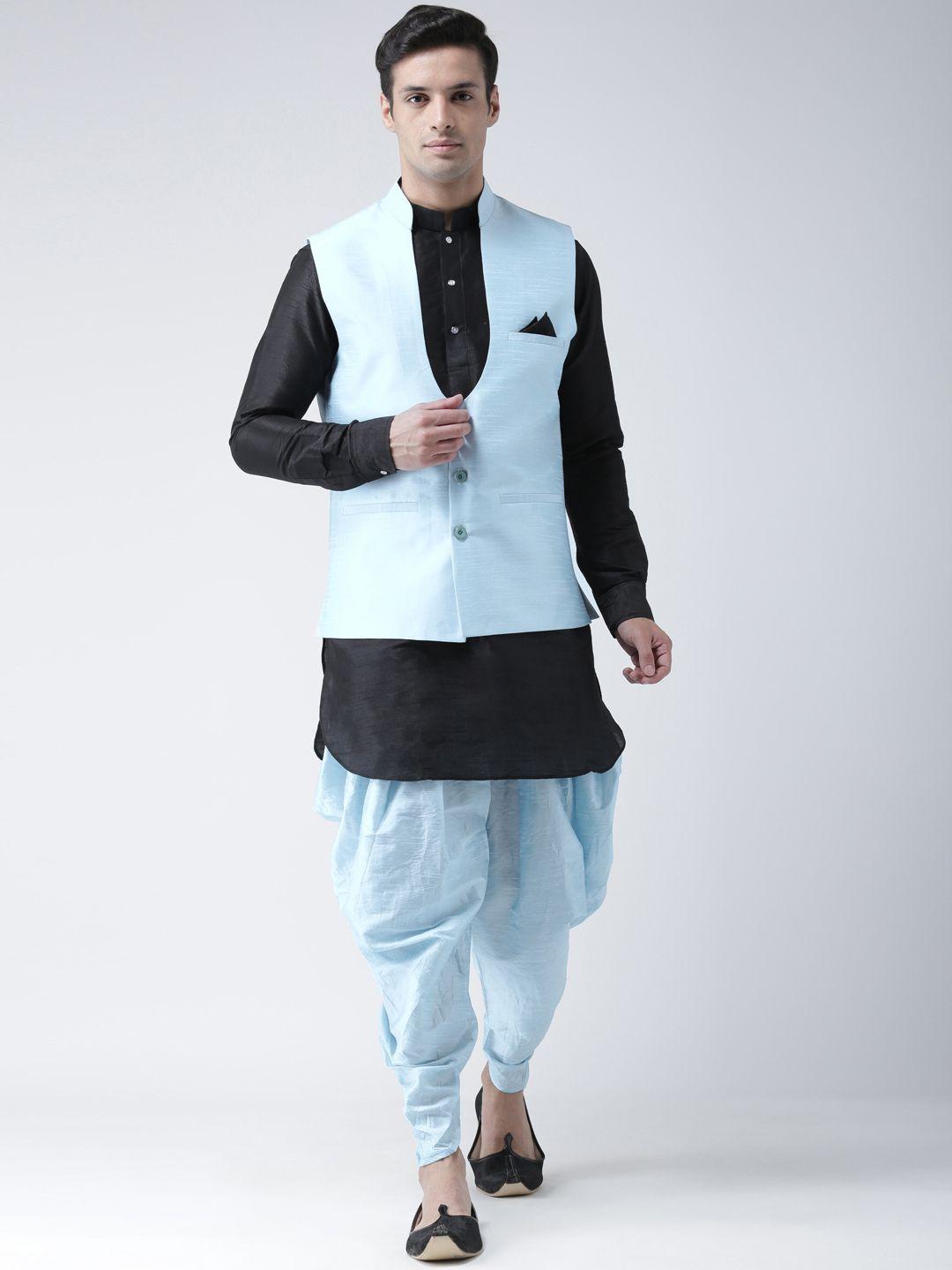 deyann men blue & black solid kurta with patiala